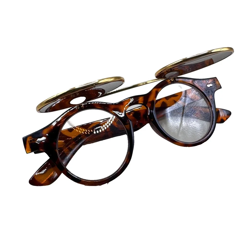 Music Festival Fashion Sunglasses Round Lenses Flip-Up Unisex - Tortoise